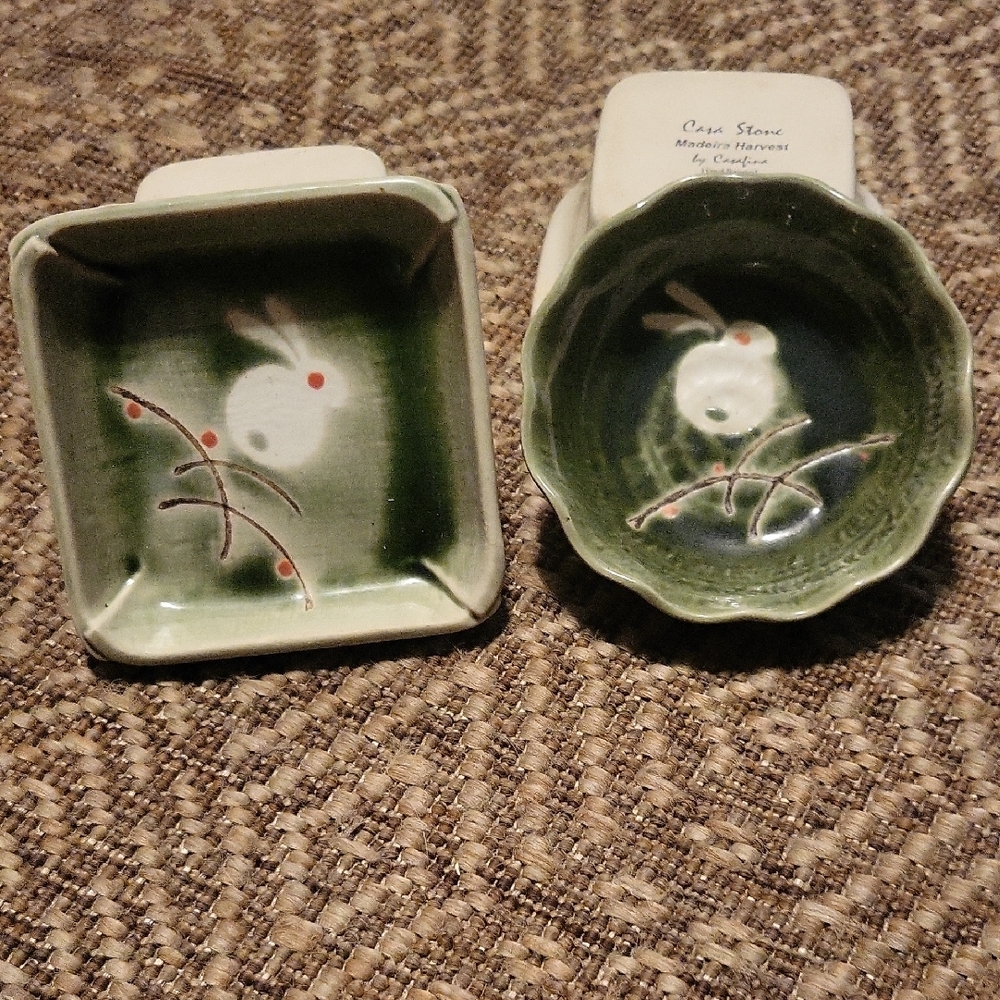 Green Ceramic Dishes with Rabbit Design